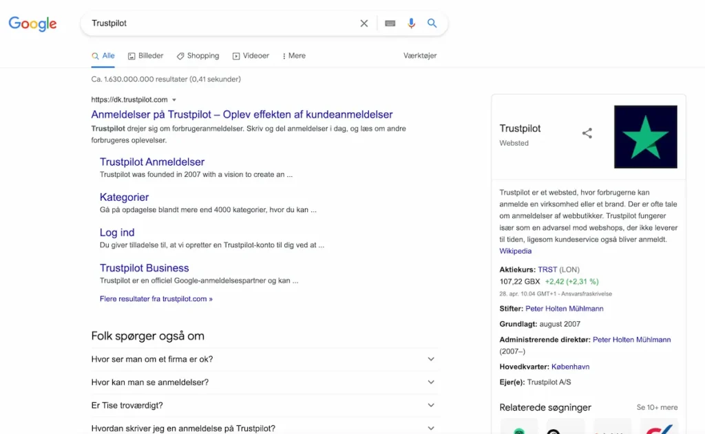 Trustpilot Google schreenshot SEO